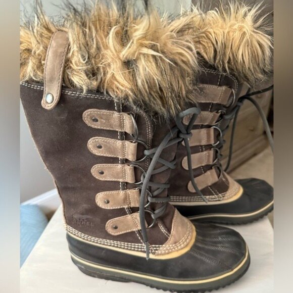 Sorel Women's Boots Joan of Arctic Waterproof Size 8 Dark Stone Faux Fur - Picture 2 of 10
